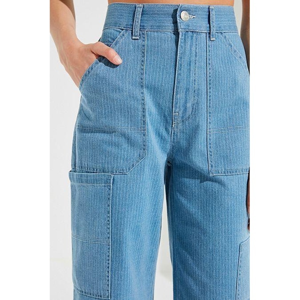 BDG Urban Outfitters Blue Victoria Pinstripe Carpenter Cropped Jeans Size 27 - Picture 2 of 13